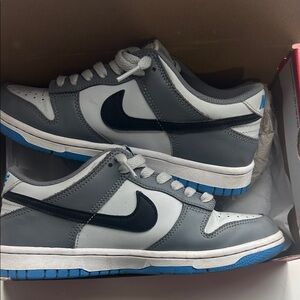 Nike Gray White Black Dunks with Blue Outsole